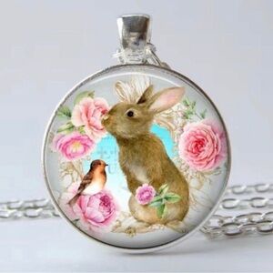 Easter Bunny Rabbit Flower Bird Animal Necklace Vintage Easter Bunny Necklace